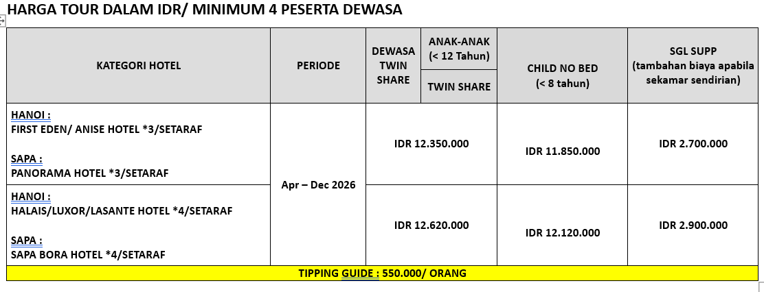 harga 5d hanoi sapa 4 can go